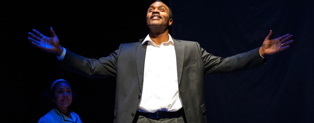 Maurice Emmaneul Parent (foreground) and Kami Rushell Smith (background) in THE MOUNTAINTOP. Photo: A.R. Sinclair