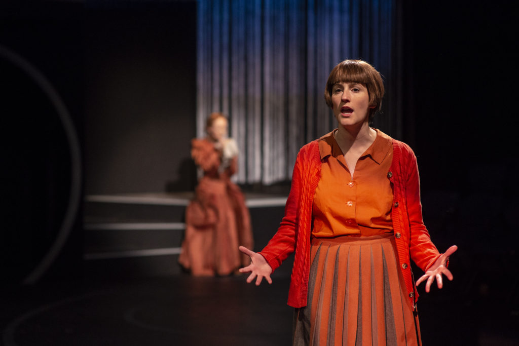 Amanda Collins (Cecilia Payne) in the foreground Sarah Oakes Muirhead (Henrietta Swan Leavitt) in THE WOMEN WHO MAPPED THE STARS. Photo: A.R. Sinclair Photography.