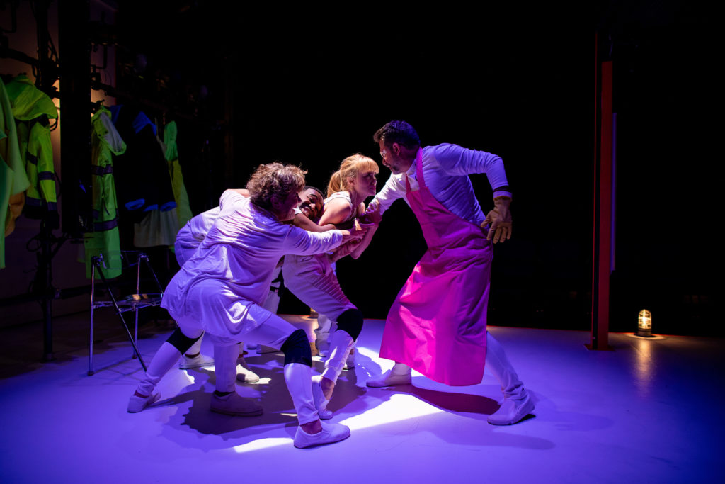 Debra Wise, Omar Robinson, Ashley Risteen, and John Kuntz in FRANKENSTEIN. Photo: Nile Scott Studios