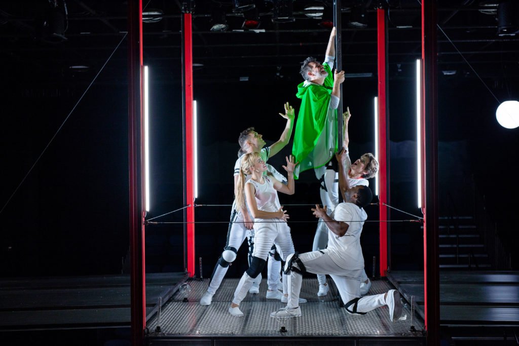 (Clockwise from left): Ashley Risteen, David Keohane, John Kuntz, Debra Wise, and Omar Robinson in FRANKENSTEIN. Photo: Nile Scott Studios.