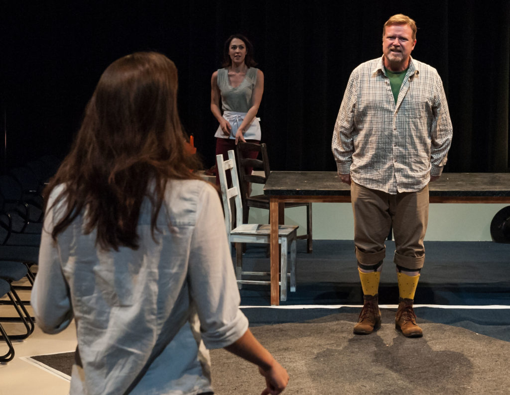 Susannah Millonzi (back), Kelley Curran,& Edmund Lewis in Bedlam's Twelfth Night. Photo: A.R. Sinclair Photography.