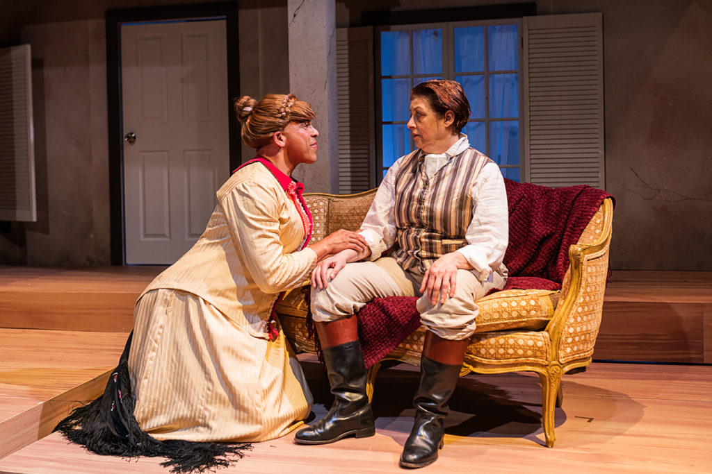 Joshua Wolf Coleman (Betty) and Stephanie Clayman (Clive) in Act 1 of Cloud 9. Photo: Nile Scott Studios.