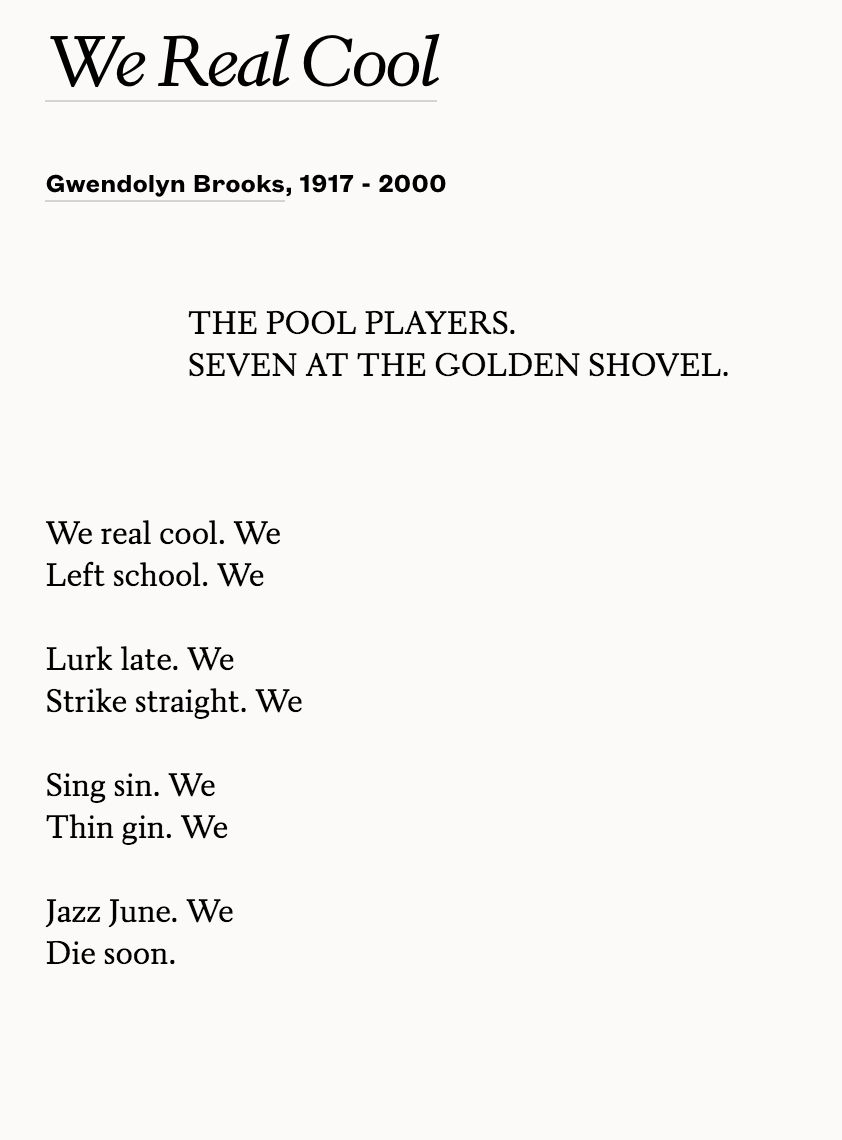 we real cool poem summary