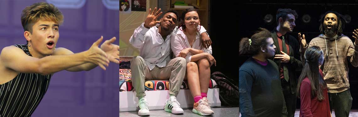 Left to Right: Micah Rosegrant in “The First Pineapple and Other Folktales” (Photo: Nina Groom); Hubens “Bobby” Cius and Sandra Seoane-Serí in “Pipeline” (Photo: Nina Groom); Youth Underground (Photo: A.R. Sinclair Photography).