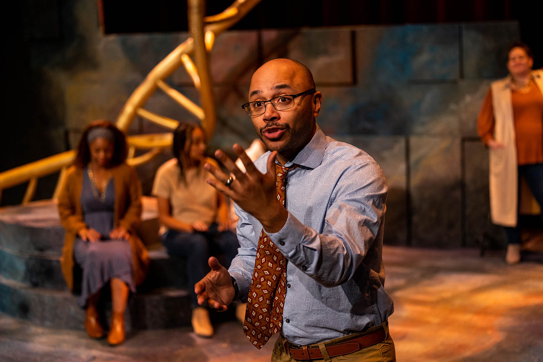 Daniel Rios, Jr with Lindsey McWhorter, Alison Yueming Qu, and Karina Beleno Carney in "Young Nerds of Color". Photo: Nile Scott Studios.