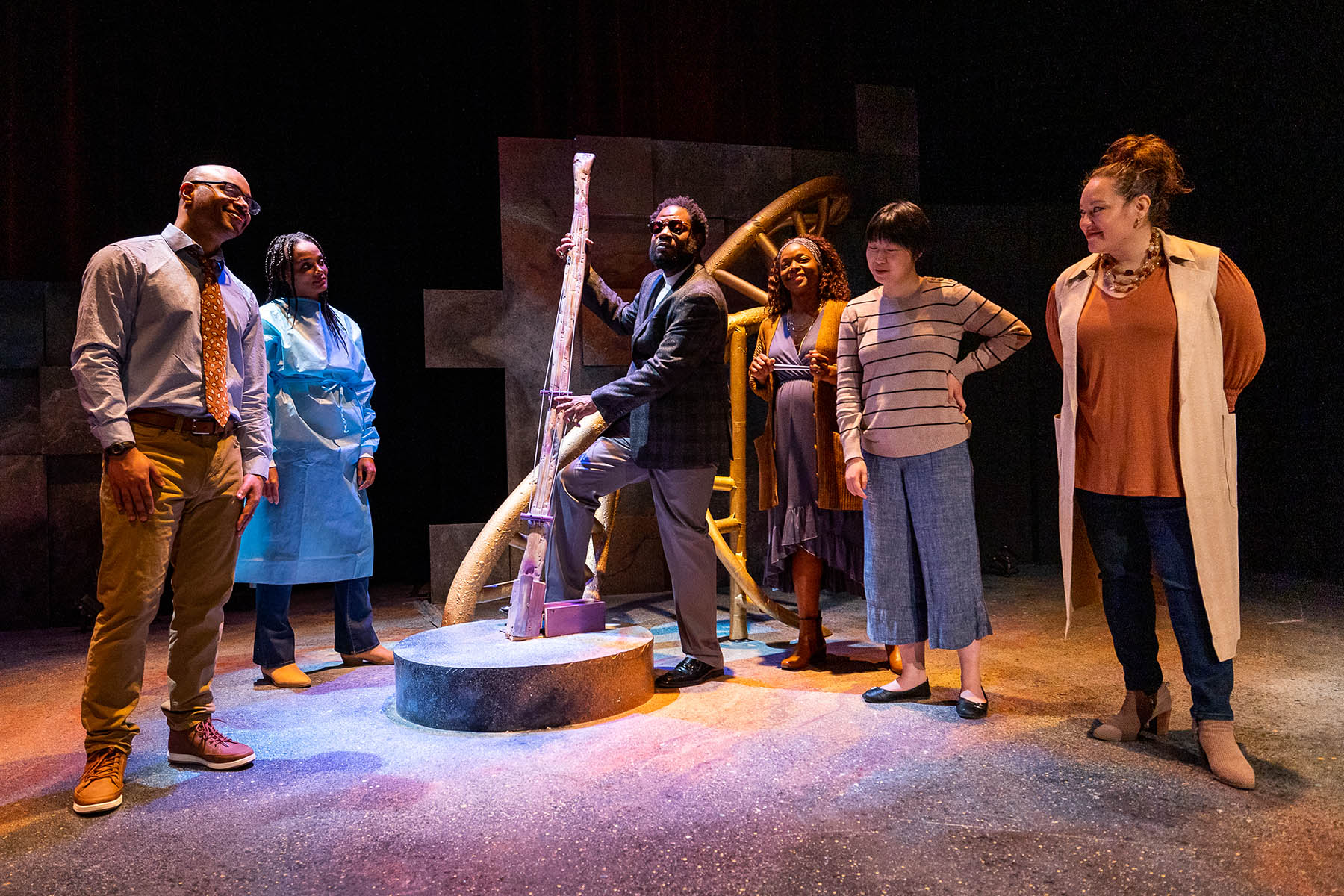 Daniel Rios, Jr., Kortney Adams, James Ricardo Milord, Lindsey McWhorter, Alison Yueming Qu, and Karina Beleno Carney in "Young Nerds of Color". Photo: Nile Scott Studios.