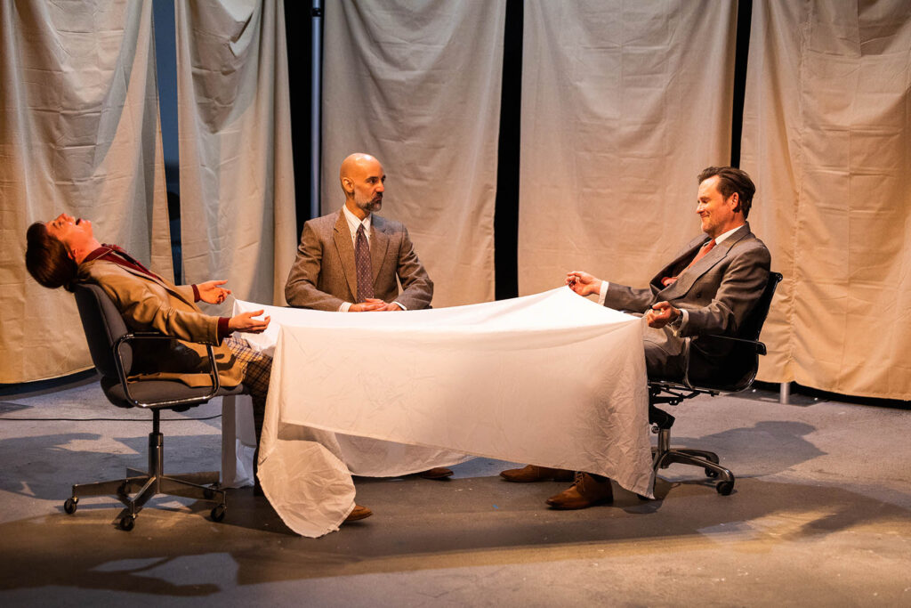 Kari Buckley, Nael Nacer, and Eric Tucker in Angels in America, Part 1: Millennium Approaches. Photo: Nile Scott Studios.Scott Studios.